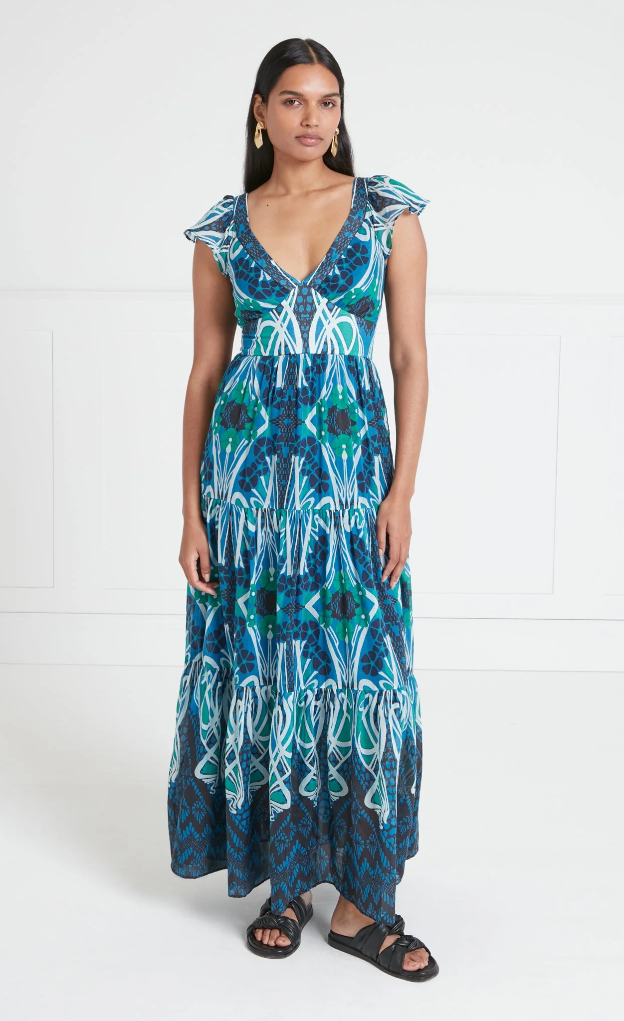 Monikh V-Neck Dress - Blue & Green Mix - Image 2