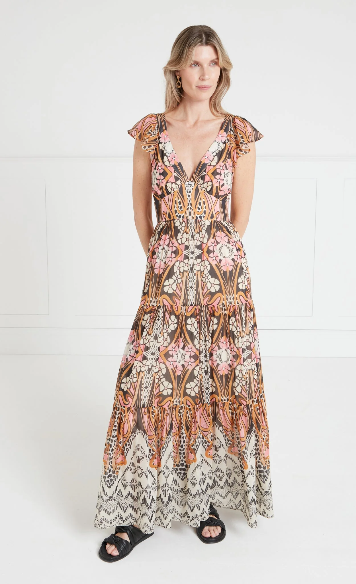 Monikh V-Neck Dress - Pink & Sand Mix - Image 2