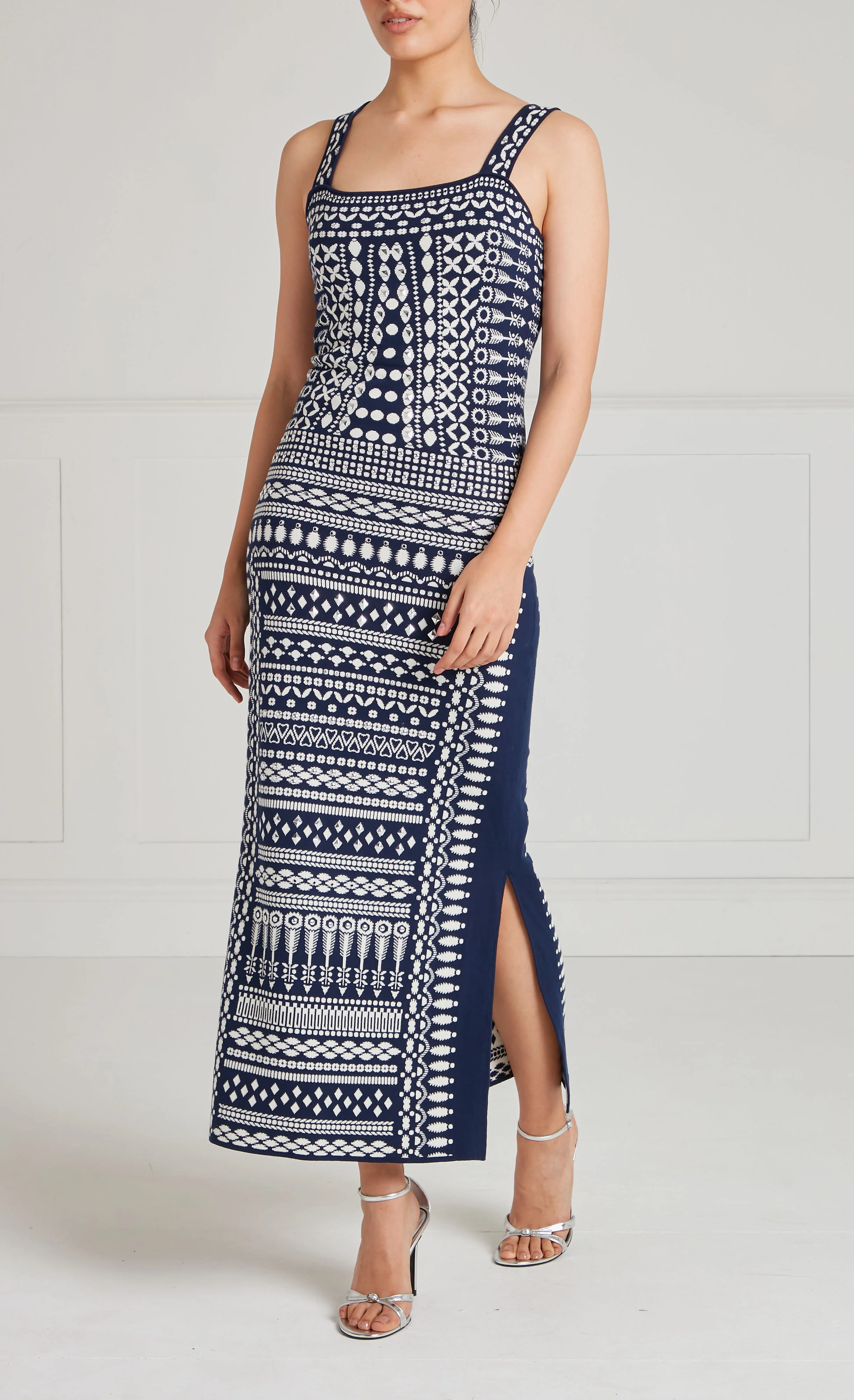 Tlalli Knit Strappy Dress - Navy Silver - Image 3
