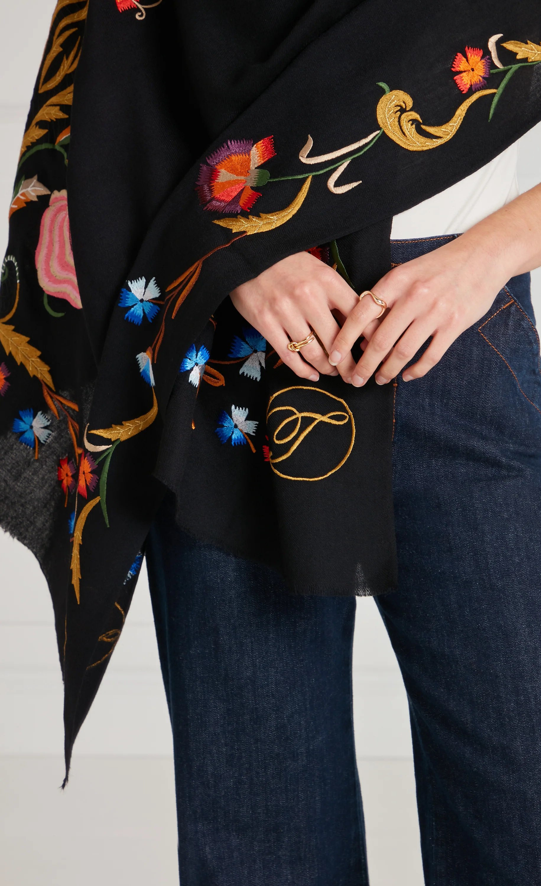 Toledo Embroidered Scarf - Black Mix - Image 3
