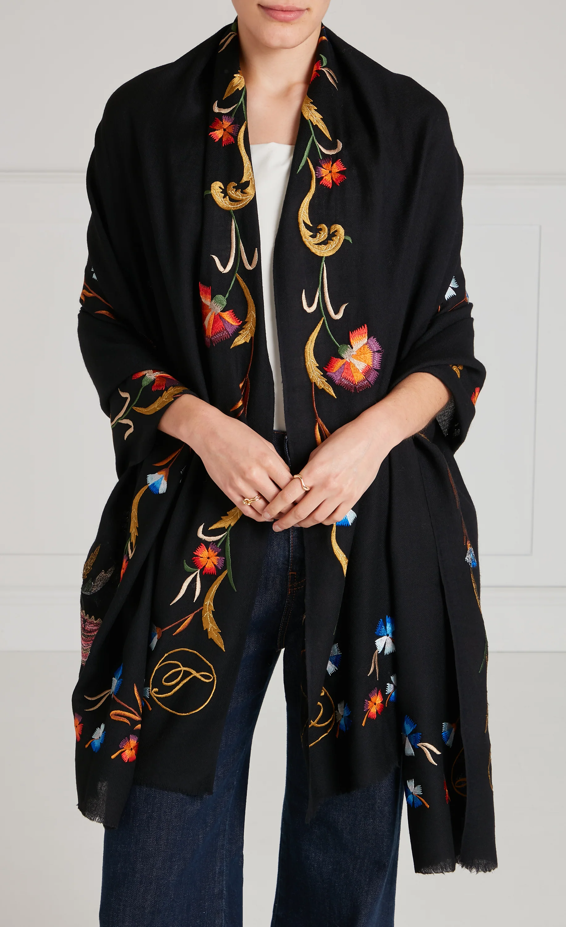 Toledo Embroidered Scarf - Black Mix - Image 9