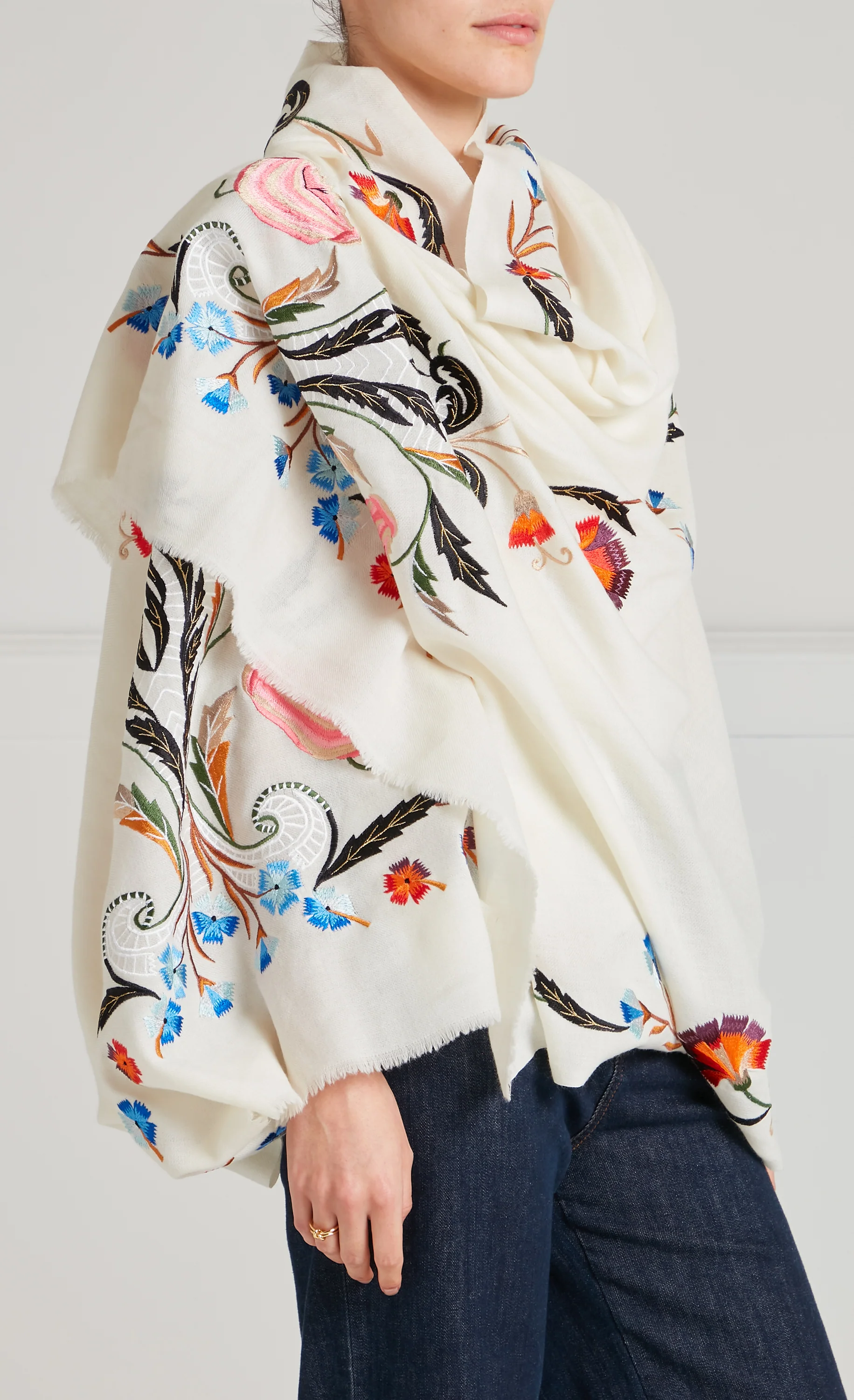 Toledo Embroidered Scarf - Cream Mix - Image 3