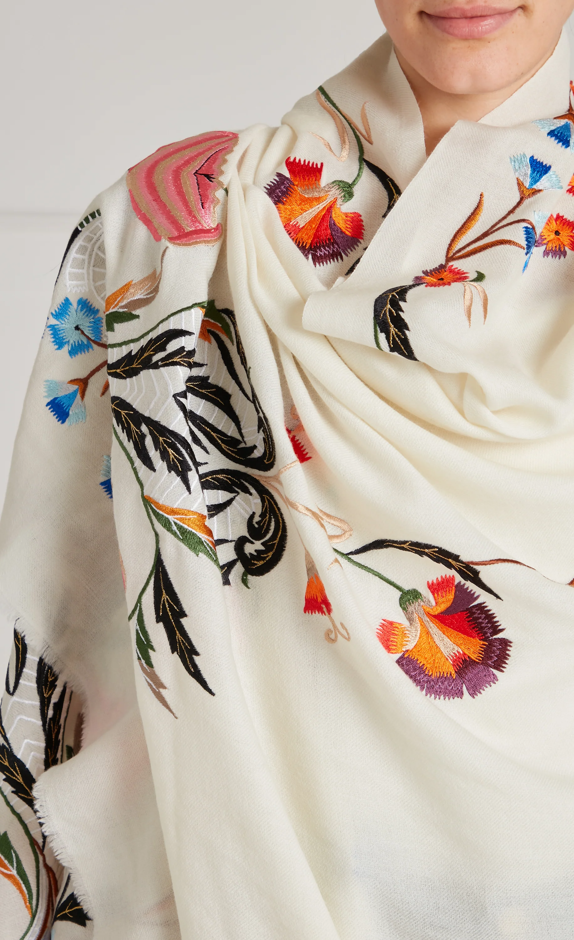 Toledo Embroidered Scarf - Cream Mix - Image 6
