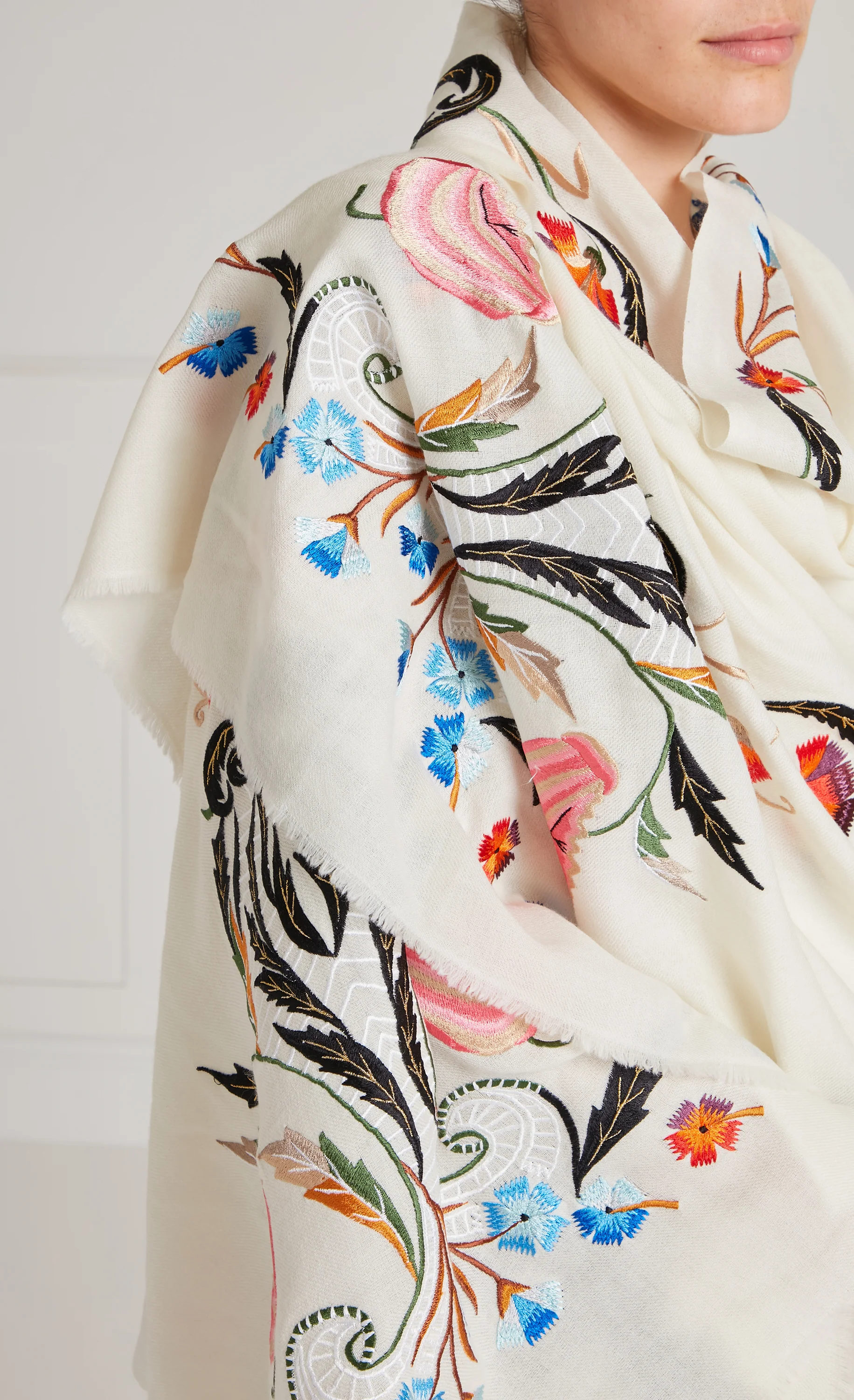 Toledo Embroidered Scarf - Cream Mix - Image 7