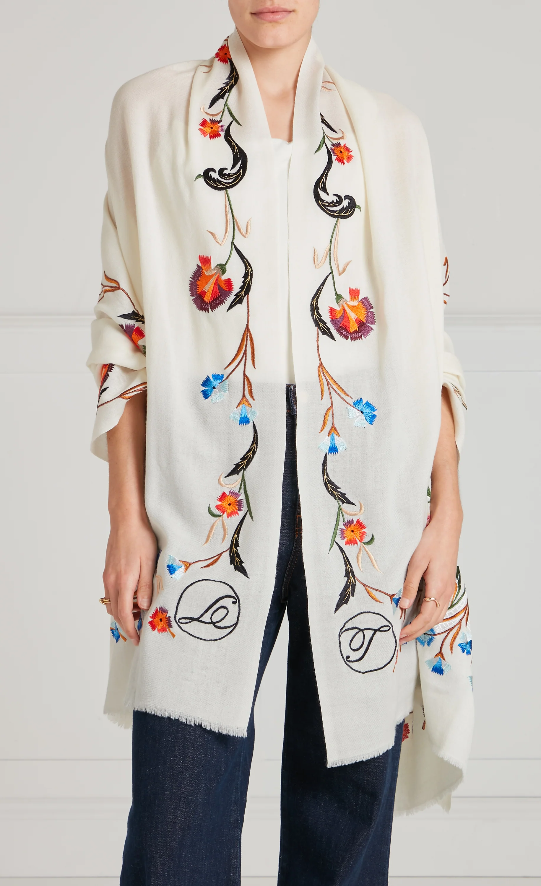 Toledo Embroidered Scarf - Cream Mix - Image 8