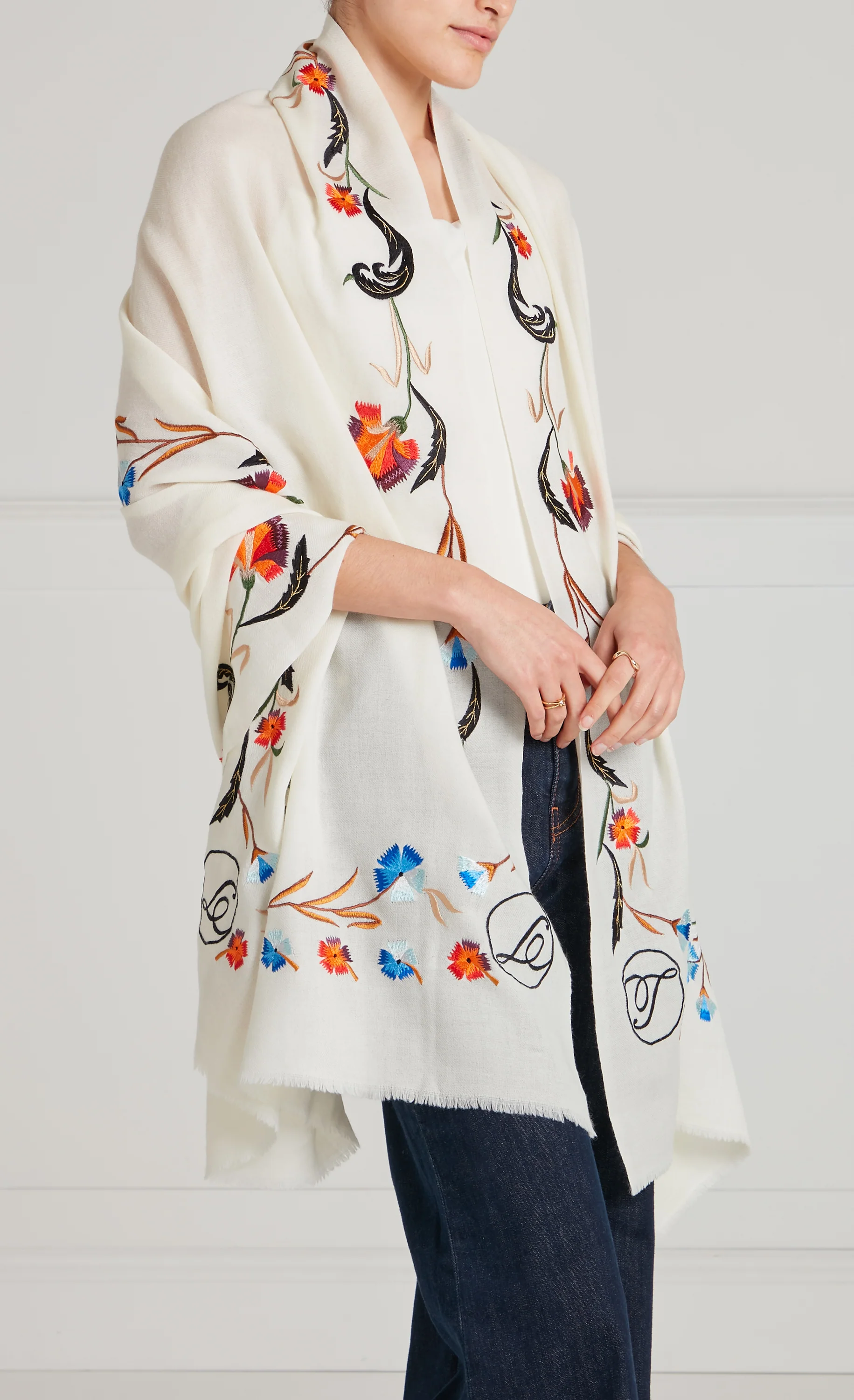 Toledo Embroidered Scarf - Cream Mix - Image 9